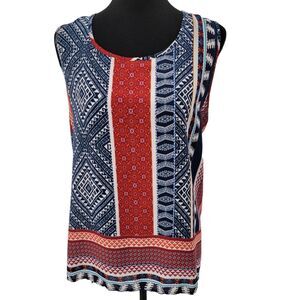 M Fasis By California Blue Blouse Women's Size 1X Colorful Split Back Semi Sheer